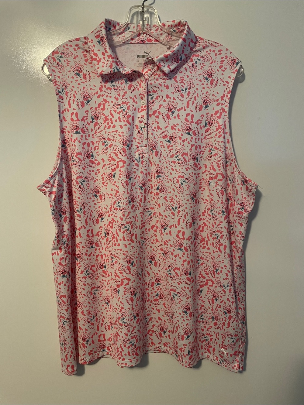 Puma Pink and White Floral Golf Tank Top polo Size XXL